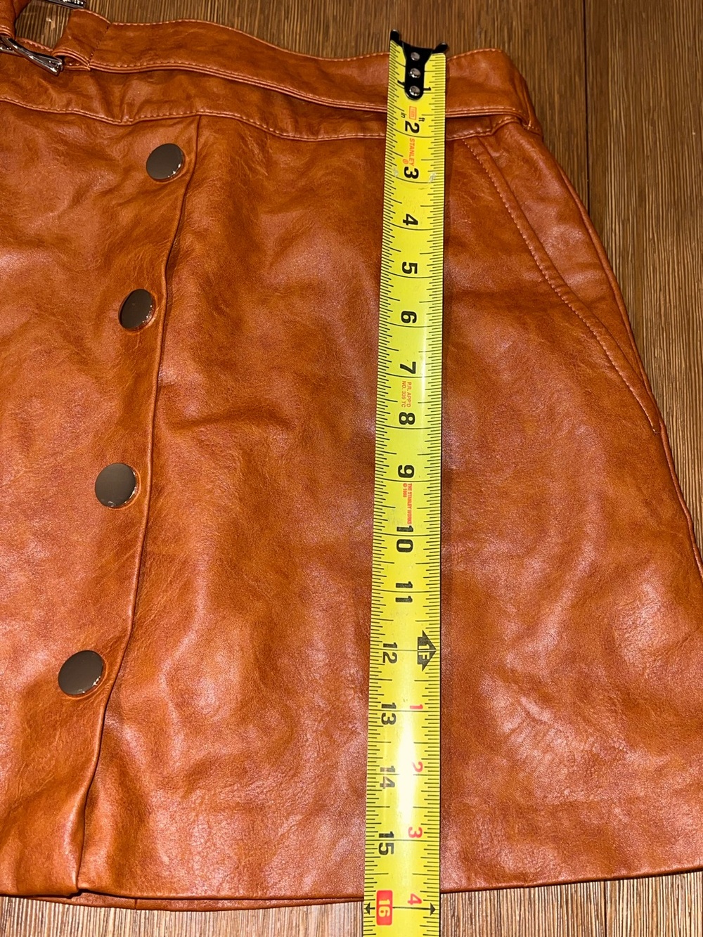 Zara Rust Brown Faux Leather Button-Front Mini Skirt with Belt size M. - Picture 8 of 10